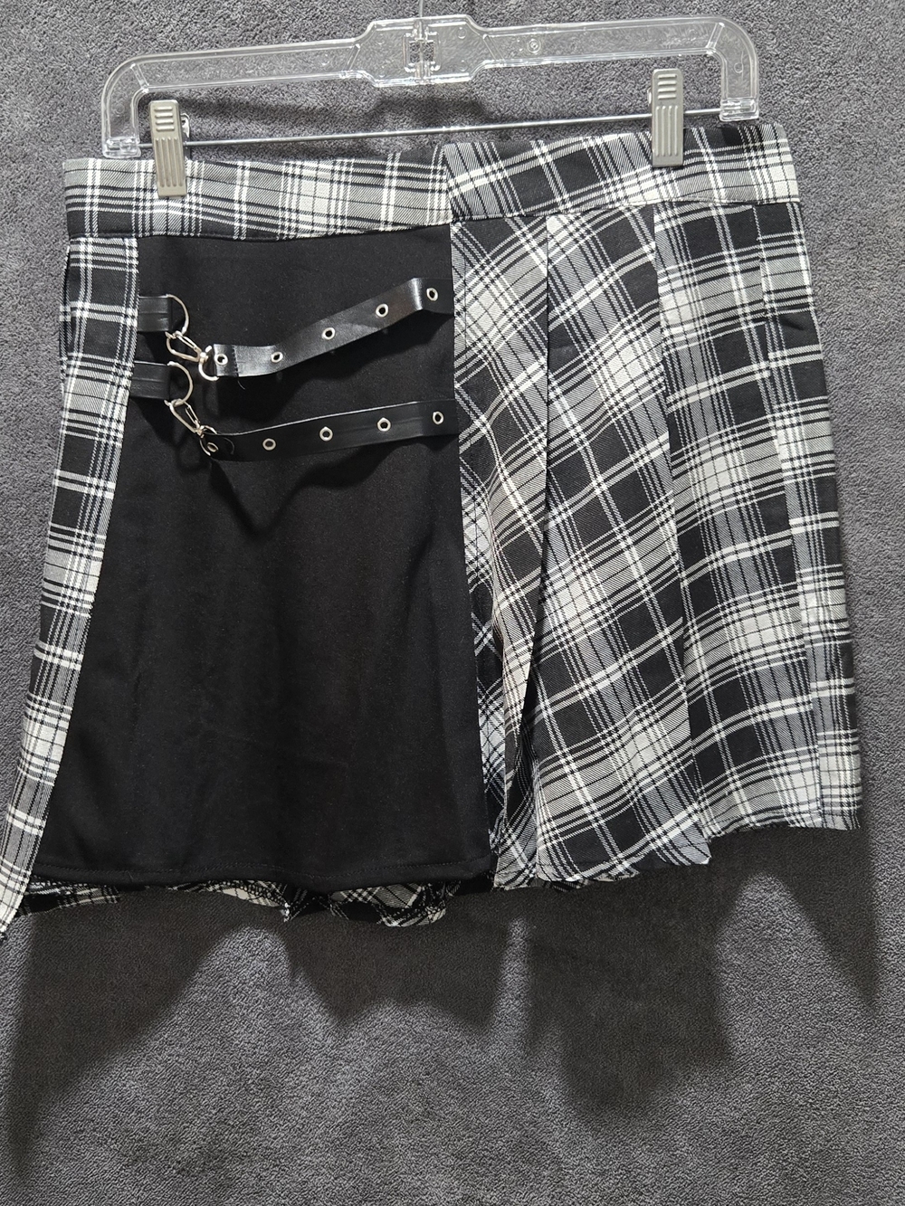 Y2K Goth Split Panel Plaid Pleated Mini Skirt Goth Punk Asymmetrical with Buckle